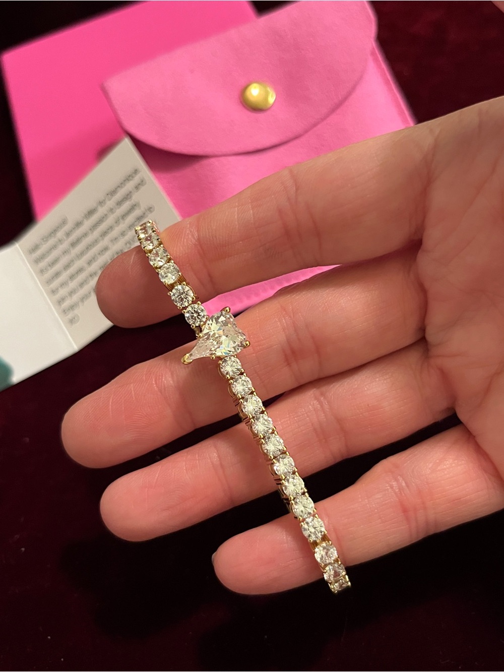 Diamonique X Jennifer Miller Signature Heart Tennis Bracelet Silver 925 Avg Gold - Picture 4 of 13